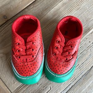 Vans Baby Watermelon Crib Shoes Size 4 Skater Pink Green Infant EUC Like New